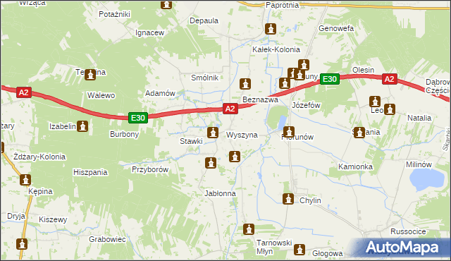 mapa Wyszyna gmina Władysławów, Wyszyna gmina Władysławów na mapie Targeo