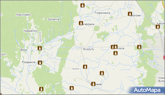 mapa Wyszyny gmina Budzyń, Wyszyny gmina Budzyń na mapie Targeo