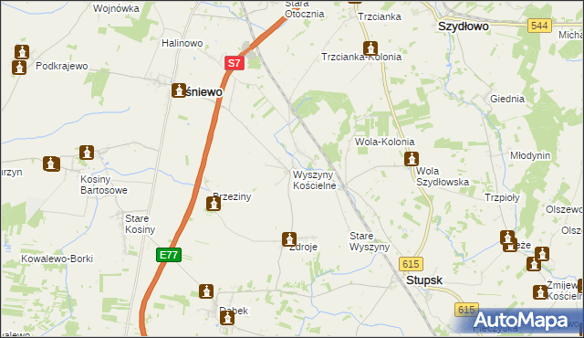 mapa Wyszyny Kościelne, Wyszyny Kościelne na mapie Targeo