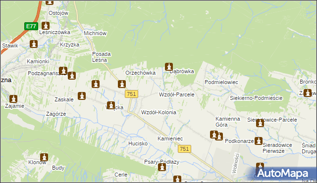 mapa Wzdół-Parcele, Wzdół-Parcele na mapie Targeo