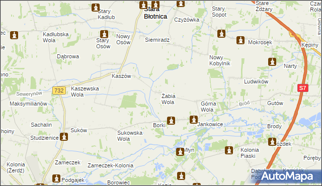 mapa Żabia Wola gmina Stara Błotnica, Żabia Wola gmina Stara Błotnica na mapie Targeo