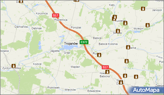 mapa Żabianka gmina Trojanów, Żabianka gmina Trojanów na mapie Targeo