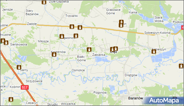 mapa Żabianka gmina Ułęż, Żabianka gmina Ułęż na mapie Targeo