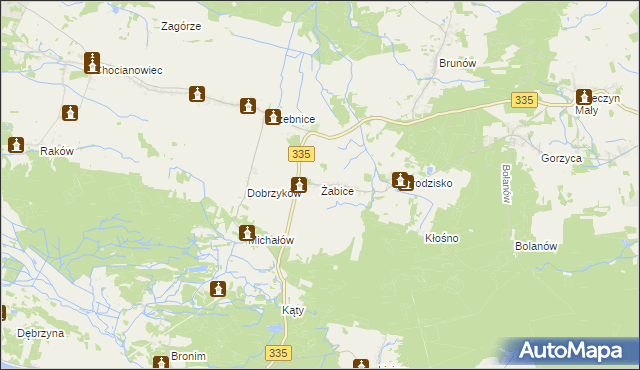 mapa Żabice gmina Chocianów, Żabice gmina Chocianów na mapie Targeo