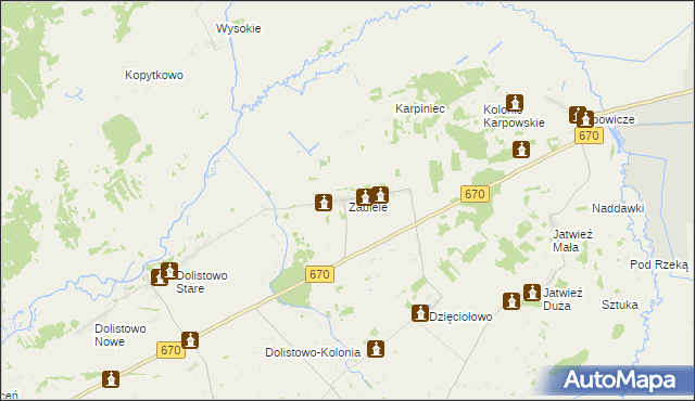 mapa Zabiele gmina Jaświły, Zabiele gmina Jaświły na mapie Targeo