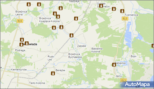 mapa Zabiele gmina Niedźwiada, Zabiele gmina Niedźwiada na mapie Targeo