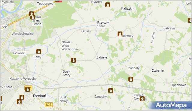 mapa Zabiele gmina Rzekuń, Zabiele gmina Rzekuń na mapie Targeo