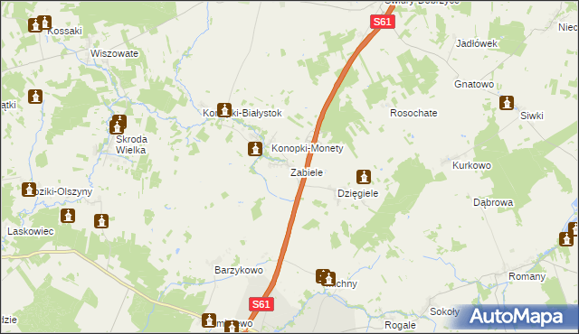 mapa Zabiele gmina Stawiski, Zabiele gmina Stawiski na mapie Targeo