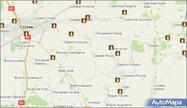 mapa Zabiele-Pikuły, Zabiele-Pikuły na mapie Targeo