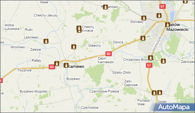 mapa Żabin Karniewski, Żabin Karniewski na mapie Targeo