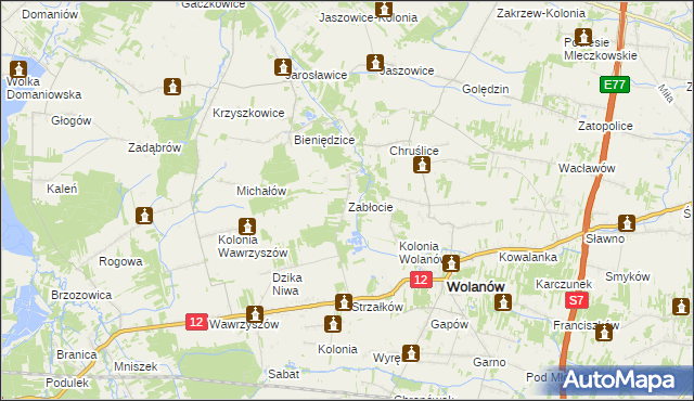 mapa Zabłocie gmina Wolanów, Zabłocie gmina Wolanów na mapie Targeo