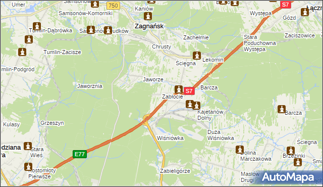 mapa Zabłocie gmina Zagnańsk, Zabłocie gmina Zagnańsk na mapie Targeo