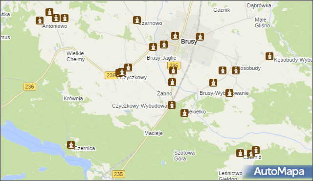 mapa Żabno gmina Brusy, Żabno gmina Brusy na mapie Targeo