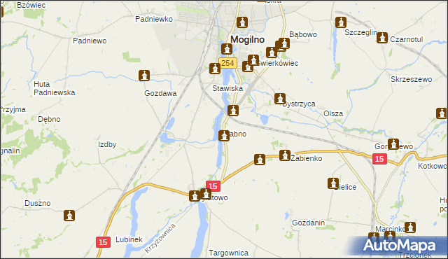 mapa Żabno gmina Mogilno, Żabno gmina Mogilno na mapie Targeo