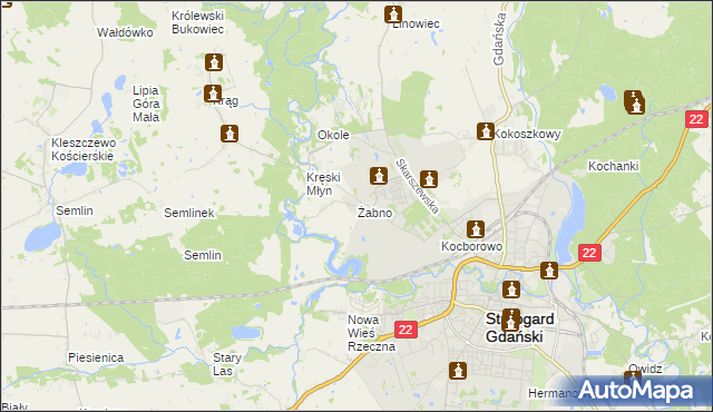 mapa Żabno gmina Starogard Gdański, Żabno gmina Starogard Gdański na mapie Targeo