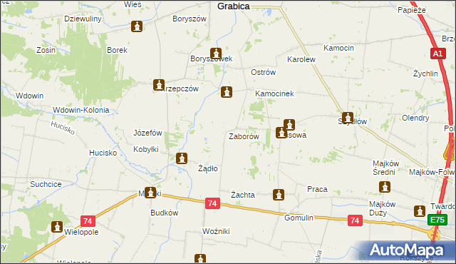 mapa Zaborów gmina Grabica, Zaborów gmina Grabica na mapie Targeo