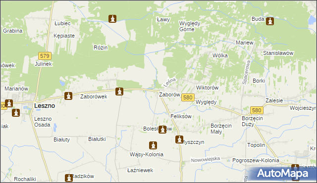 mapa Zaborów gmina Leszno, Zaborów gmina Leszno na mapie Targeo