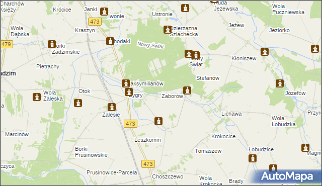 mapa Zaborów gmina Zadzim, Zaborów gmina Zadzim na mapie Targeo