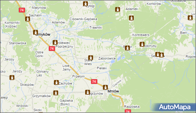 mapa Zaborowice gmina Mniów, Zaborowice gmina Mniów na mapie Targeo