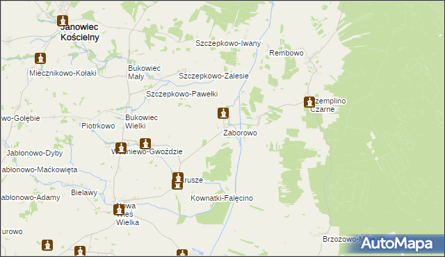 mapa Zaborowo gmina Janowiec Kościelny, Zaborowo gmina Janowiec Kościelny na mapie Targeo