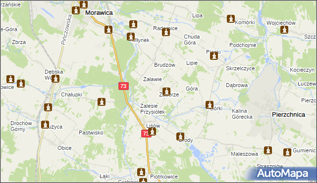 mapa Zaborze gmina Morawica, Zaborze gmina Morawica na mapie Targeo