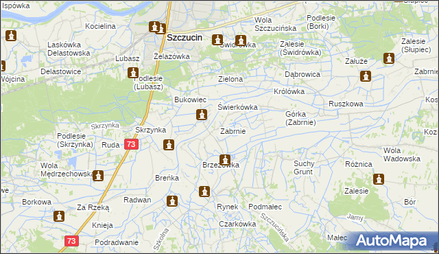 mapa Zabrnie gmina Szczucin, Zabrnie gmina Szczucin na mapie Targeo