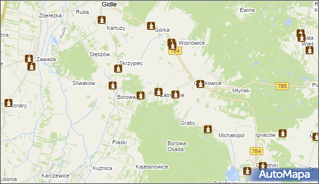 mapa Zabrodzie gmina Gidle, Zabrodzie gmina Gidle na mapie Targeo