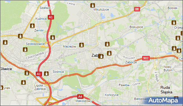 mapa Zabrza, Zabrze na mapie Targeo