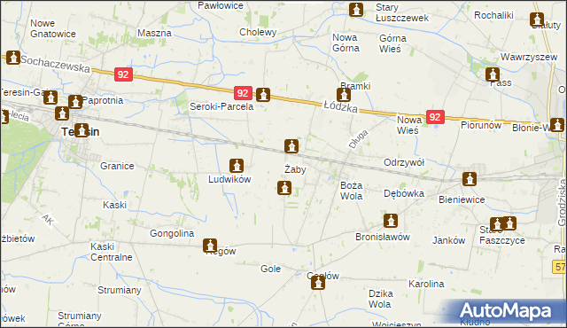 mapa Żaby gmina Baranów, Żaby gmina Baranów na mapie Targeo