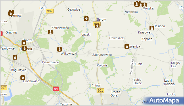 mapa Zacharzowice, Zacharzowice na mapie Targeo