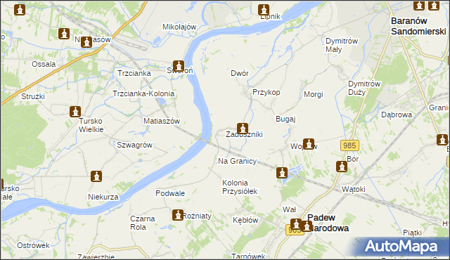 mapa Zaduszniki gmina Padew Narodowa, Zaduszniki gmina Padew Narodowa na mapie Targeo