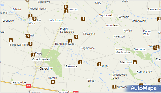 mapa Zagajewice gmina Osięciny, Zagajewice gmina Osięciny na mapie Targeo