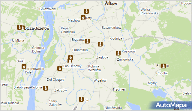 mapa Zagłoba gmina Wilków, Zagłoba gmina Wilków na mapie Targeo