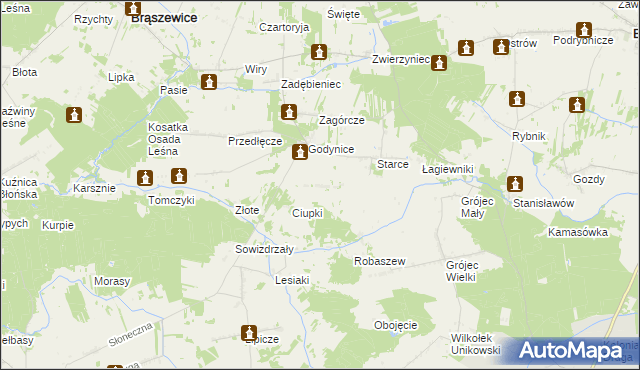 mapa Zagóra gmina Brąszewice, Zagóra gmina Brąszewice na mapie Targeo