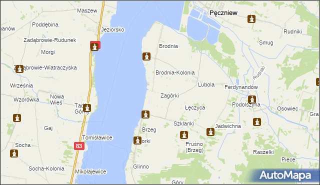 mapa Zagórki gmina Pęczniew, Zagórki gmina Pęczniew na mapie Targeo