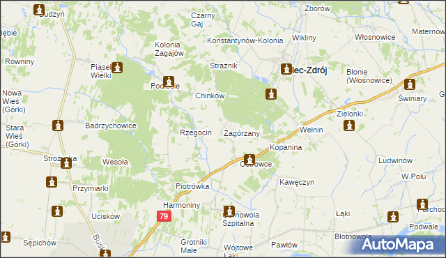 mapa Zagórzany gmina Solec-Zdrój, Zagórzany gmina Solec-Zdrój na mapie Targeo
