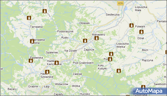 mapa Zagórze gmina Jawornik Polski, Zagórze gmina Jawornik Polski na mapie Targeo