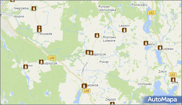 mapa Zagórzyce gmina Łobez, Zagórzyce gmina Łobez na mapie Targeo