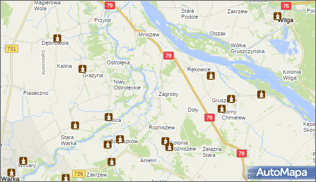 mapa Zagroby gmina Magnuszew, Zagroby gmina Magnuszew na mapie Targeo