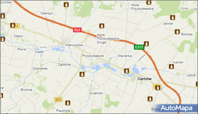 mapa Zagrody gmina Garbów, Zagrody gmina Garbów na mapie Targeo