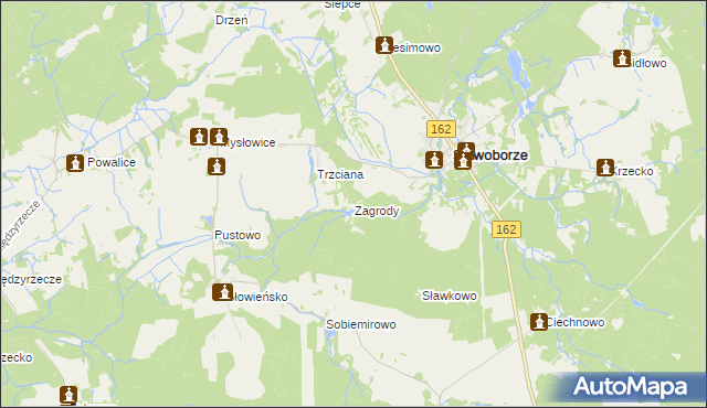 mapa Zagrody gmina Sławoborze, Zagrody gmina Sławoborze na mapie Targeo