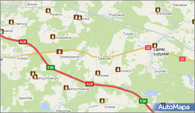 mapa Zajączek gmina Lipinki Łużyckie, Zajączek gmina Lipinki Łużyckie na mapie Targeo