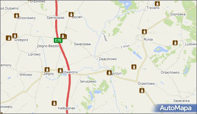 mapa Zajączkowo gmina Chełmża, Zajączkowo gmina Chełmża na mapie Targeo