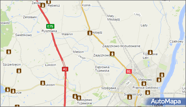 mapa Zajączkowo gmina Tczew, Zajączkowo gmina Tczew na mapie Targeo