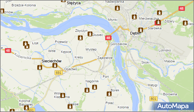 mapa Zajezierze gmina Sieciechów, Zajezierze gmina Sieciechów na mapie Targeo