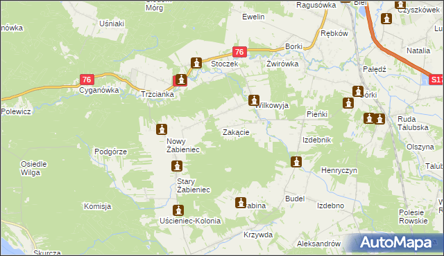 mapa Zakącie gmina Garwolin, Zakącie gmina Garwolin na mapie Targeo