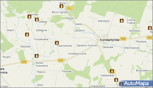 mapa Zakalinki-Kolonia, Zakalinki-Kolonia na mapie Targeo