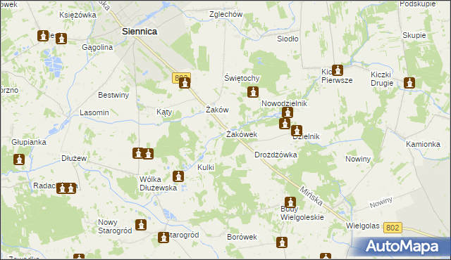 mapa Żakówek, Żakówek na mapie Targeo