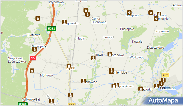 mapa Żakowo gmina Lipno, Żakowo gmina Lipno na mapie Targeo