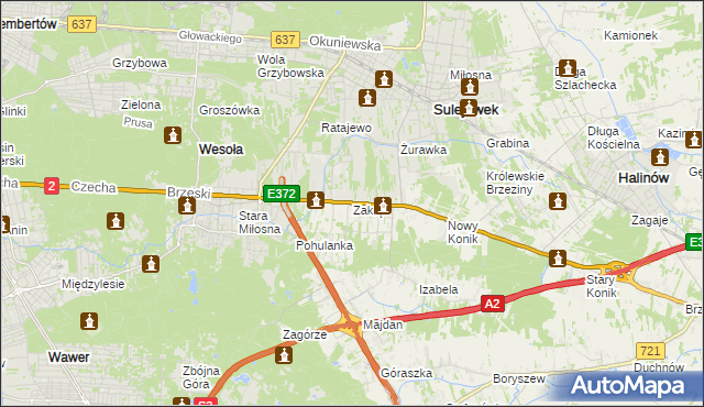 mapa Zakręt gmina Wiązowna, Zakręt gmina Wiązowna na mapie Targeo